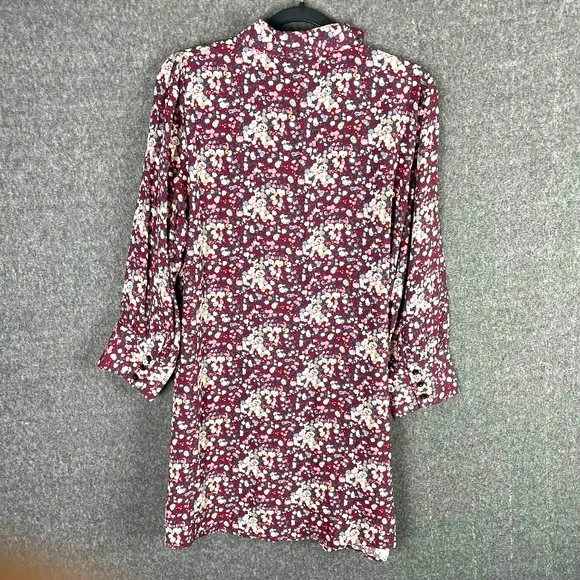 NWT Natural Life Women’s Floral Boho 3/4 Sleeve Collared Shirt Dress Burgundy L - Picture 9 of 14